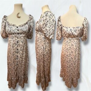 Stitch & Feather Sunday Up Peasant Dress Floral Cold Shoulder Maxi Medium NWT